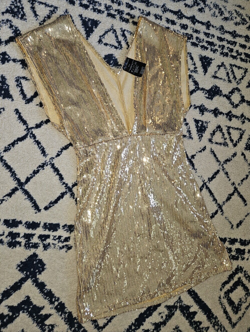 Gold Sequin Deep Plunge Micro Mini Dress - Picture 6 of 11